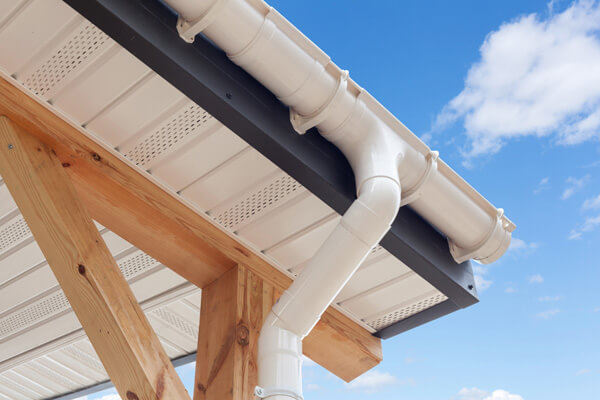 Well-maintained roof with soffits, fascia, and eavestrough.