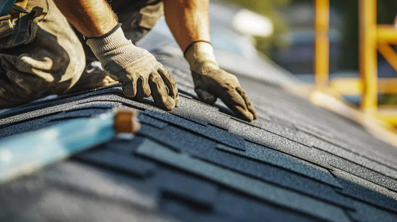 A roofing contractor showing expertise in replacing shingles