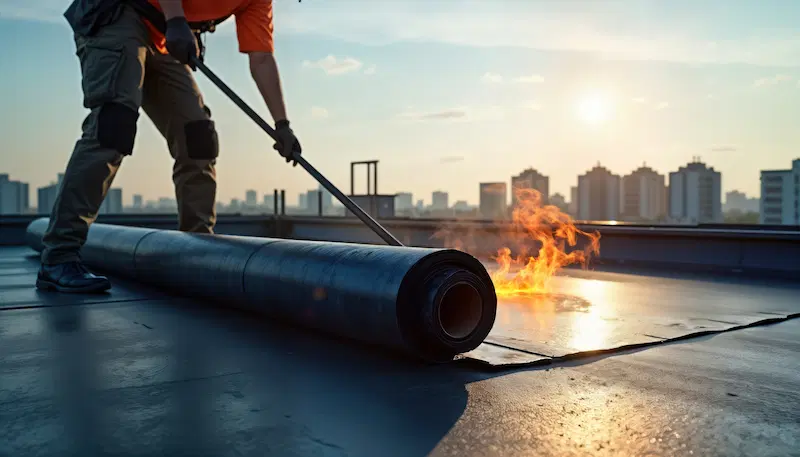 Installation-of-a-bitumen-roof on a commercial property in Ontario