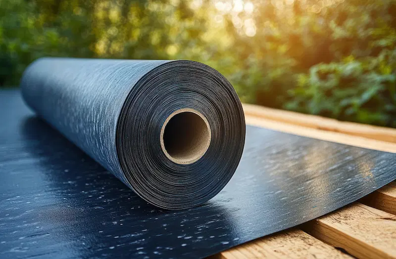 Roll of roofing material on a wooden surface