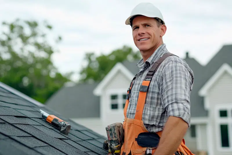 A smiling contractor working on a sunny day